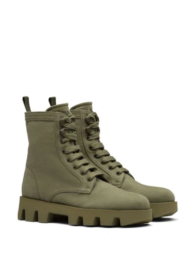 Shop Prada Denim Ankle Boots In Green