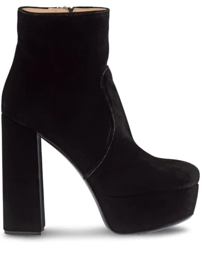 Miu Miu Suede Block-heel Platform Booties In Black