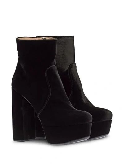 Shop Miu Miu Velvet Block Heel Platform Boots In Black