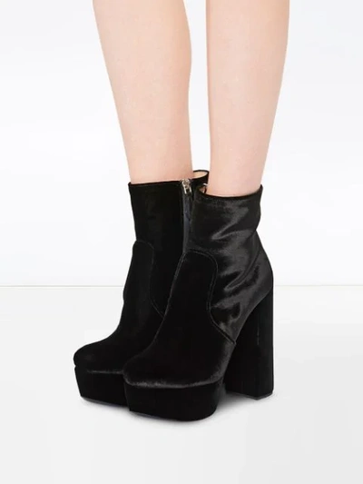 Shop Miu Miu Velvet Block Heel Platform Boots In Black