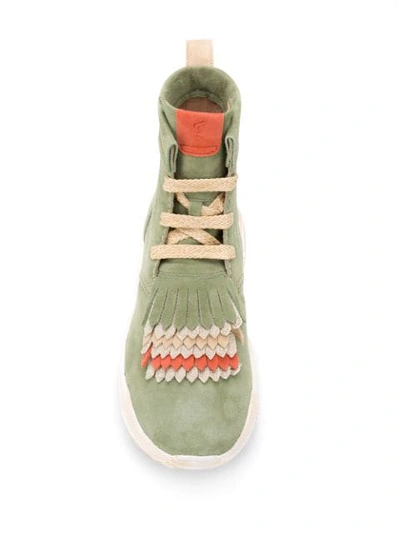 Hogan Fringe-trimmed Lace-up Boots In Green