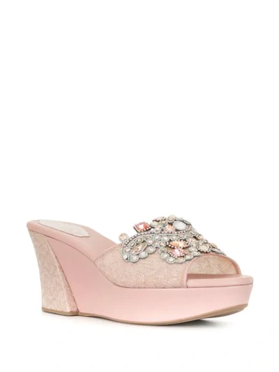 Shop René Caovilla Lace Panel Embroidered Sandals In Pink