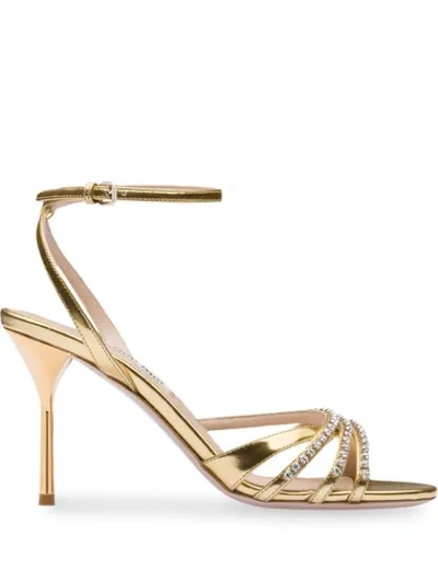 Shop Miu Miu Metallic 85mm Sandals In Gold