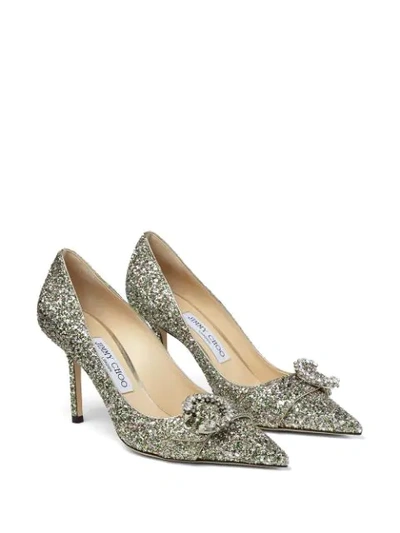 Shop Jimmy Choo Saresa Glitter 85mm Pumps In Metallic