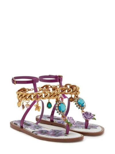 Shop Dolce & Gabbana Charm Embellished Flat Sandals In Purple
