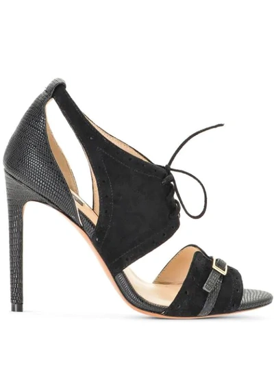 Shop Pinko Buckle Detail Cut-out Sandals In Black