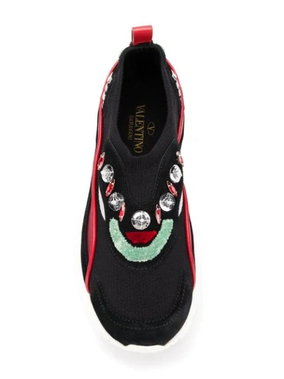 Shop Valentino Embellished Slip-on Sneakers In Black