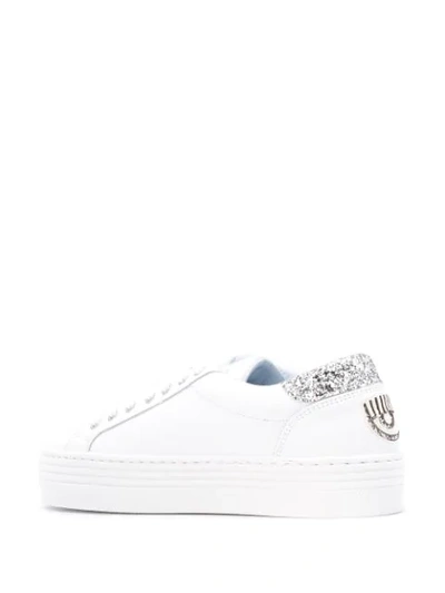 Shop Chiara Ferragni Glitter-detail Platform Snakers In White