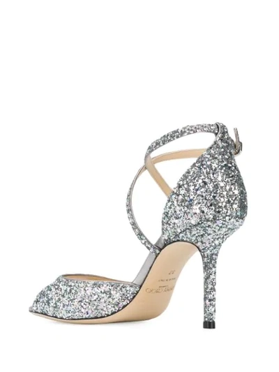 Shop Jimmy Choo Emsy 85mm Glitter Sandals In Silver
