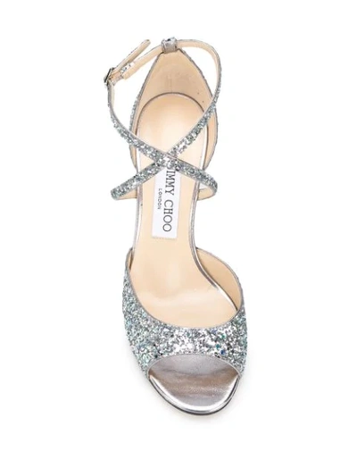 Shop Jimmy Choo Emsy 85mm Glitter Sandals In Silver