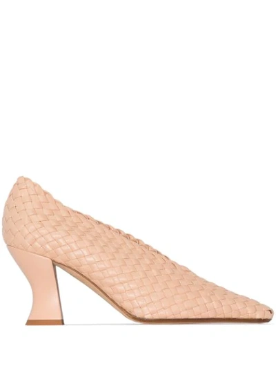 BROWN WOVEN LEATHER PUMPS