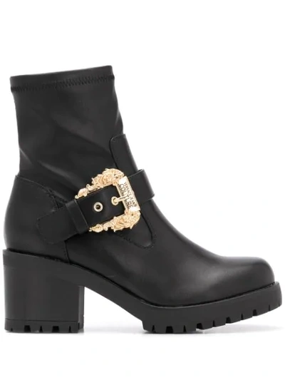 Shop Versace Jeans Couture Buckle-detail Ankle Boots In Black