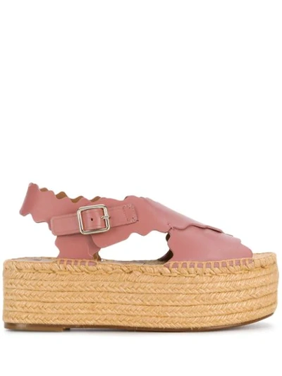 Shop Chloé Lauren Raffia Platform Sandals In Pink