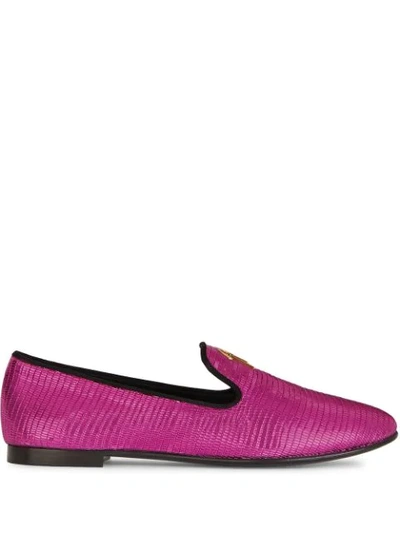 Shop Giuseppe Zanotti Snakeskin-effect Logo Loafers In Pink