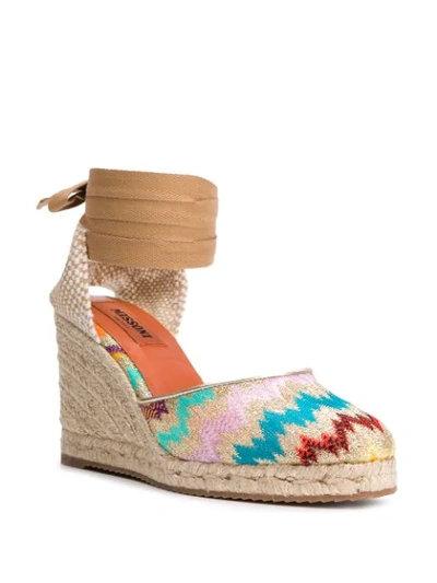 Shop Missoni Chevron Wedge Espadrilles In Gold