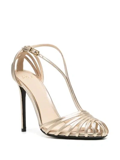 Shop Alevì Heeled Leather Metallic Sandals In Gold