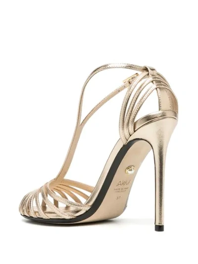 Shop Alevì Heeled Leather Metallic Sandals In Gold