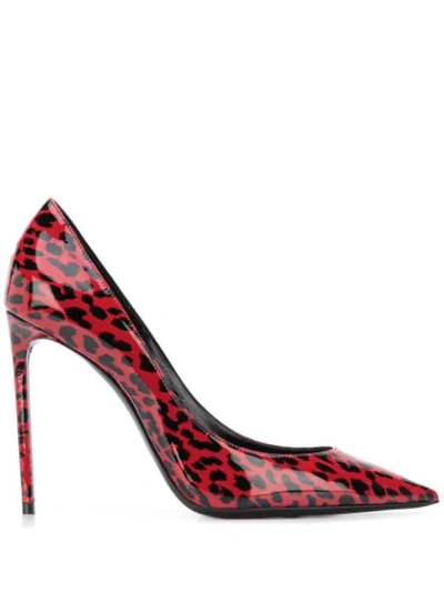 Shop Saint Laurent Zoe 105mm Leopard Print Pumps In Red