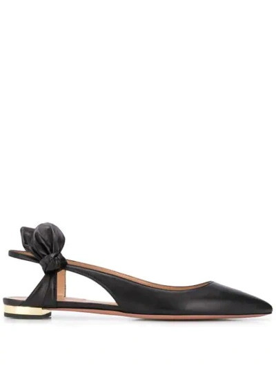 Shop Aquazzura Bow Tie Flat Ballerina Shoes In Black