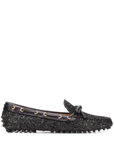 Shop Car Shoe Glitter Embellished Loafers In Black