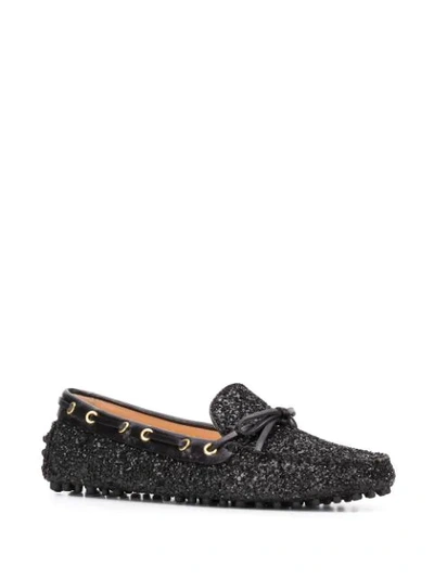 Shop Car Shoe Glitter Embellished Loafers In Black