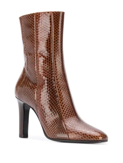 Shop Saint Laurent Snakeskin Effect Ankle Boots In Brown
