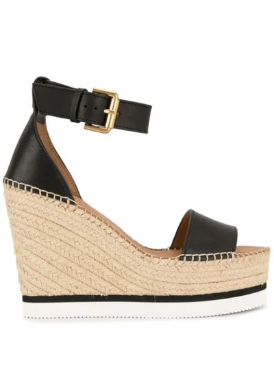 Shop See By Chloé Woven Wedge Heel Sandals In Black