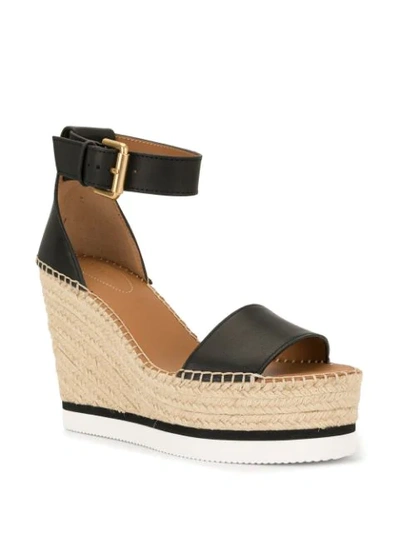 Shop See By Chloé Woven Wedge Heel Sandals In Black