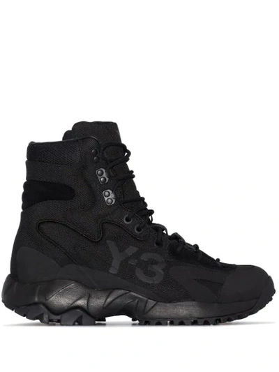 Shop Y-3 Embossed Logo Lace-up Boots In Black