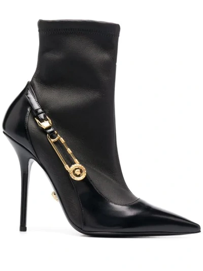 Shop Versace Medusa Safety Pin Detail Boots In Black