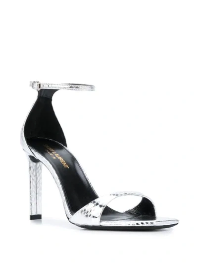Shop Saint Laurent Metallic High Heel Sandals In Silver