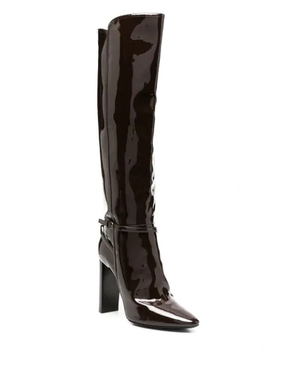 Shop Saint Laurent Patent Leather 105mm Boots In Brown