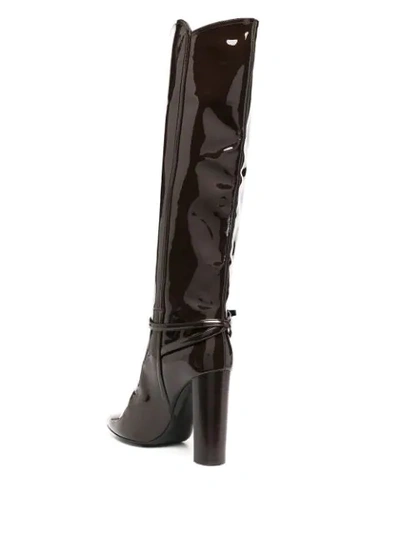 Shop Saint Laurent Patent Leather 105mm Boots In Brown