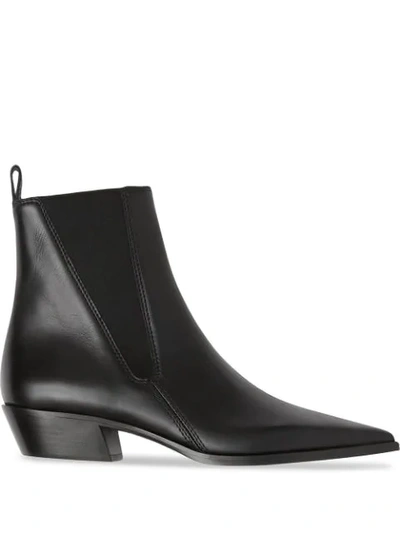 Shop Burberry Leather Point-toe Chelsea Boots In Black