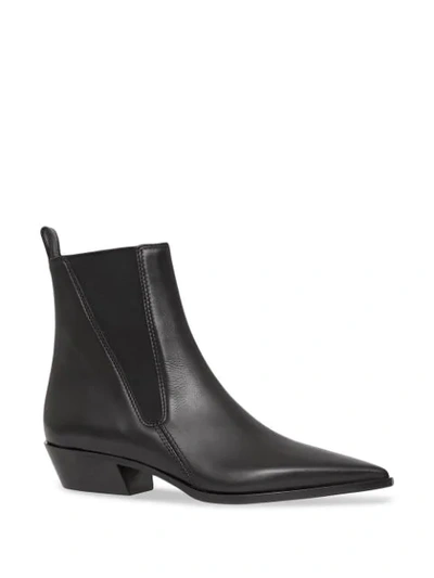 Shop Burberry Leather Point-toe Chelsea Boots In Black