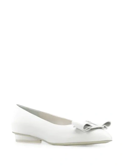 Ferragamo Viva Bow-embellished Leather Point-toe Flats In White