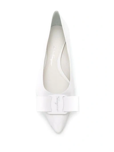 Ferragamo Viva Bow-embellished Leather Point-toe Flats In White