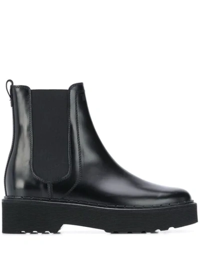 Shop Tod's Leather Chelsea Boots In Black