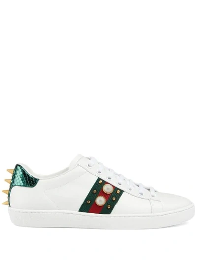 Shop Gucci Ace Studded Sneakers In White