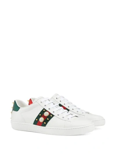 Shop Gucci Ace Studded Sneakers In White