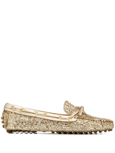 Shop Car Shoe Glitter Design Loafers In Gold