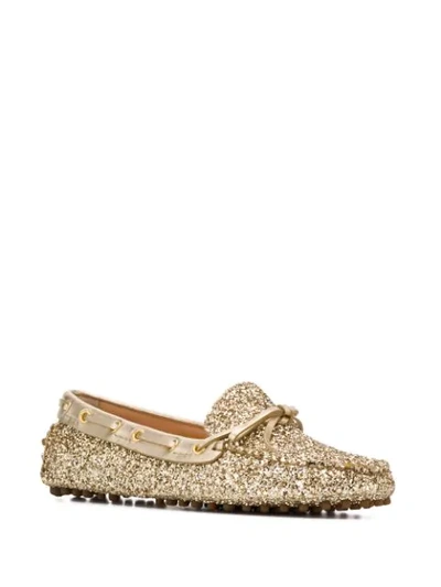 Shop Car Shoe Glitter Design Loafers In Gold