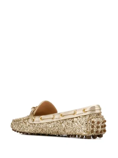 Shop Car Shoe Glitter Design Loafers In Gold