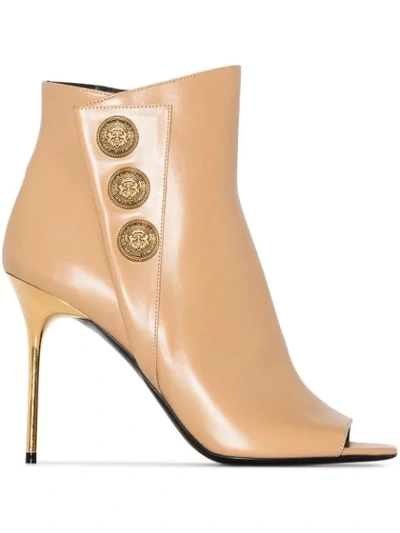 Shop Balmain Sara Leather Ankle Boots In Neutrals
