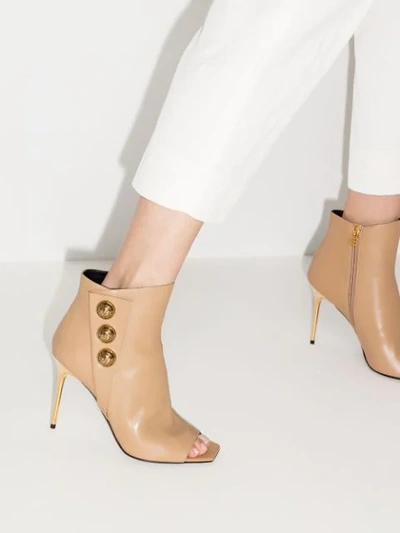 Shop Balmain Sara Leather Ankle Boots In Neutrals