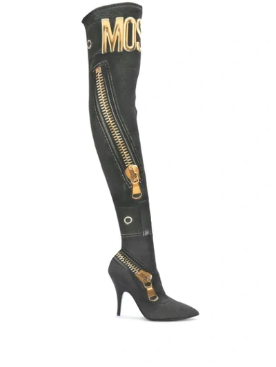 Shop Moschino Over-the-knee Boots In Green