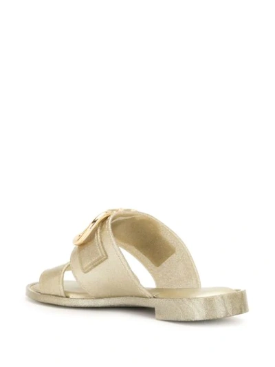 Shop Ferragamo Gancini Metallic Flat Sandals In Gold