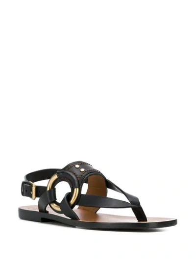 Shop Chloé Ring-detail Flat Sandals In Black