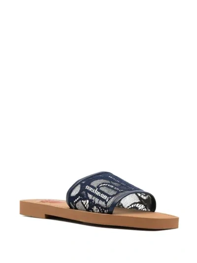 Shop Chloé Woody Lace Sandals In Blue