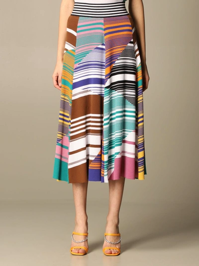 Shop Missoni Wide Skirt In Striped Cotton And Wool In Multicolor